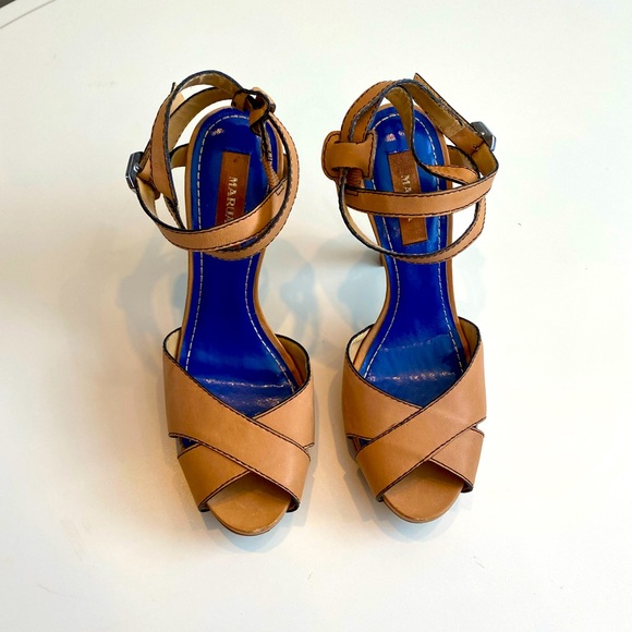 Gorgeous tan leather wrap ankle high heels - Picture 2 of 5